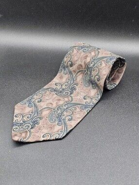 ​Vintage J. Riggings Hunting Horn Men's Silk Necktie Brown Blue Ornate Scroll
